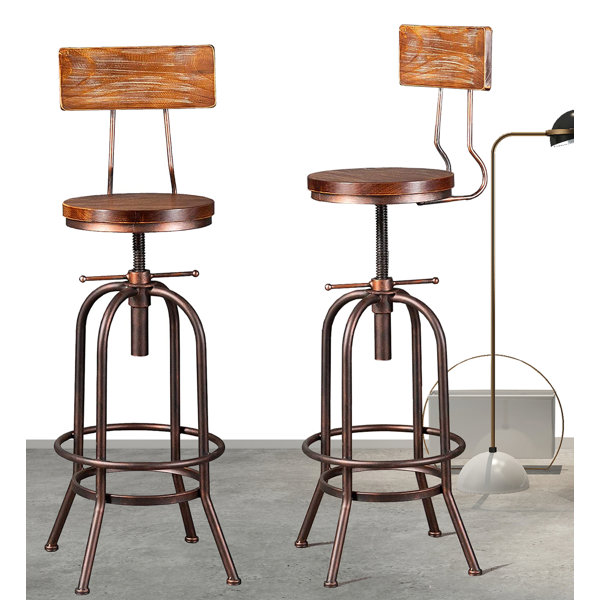 Williston Industrial Bar StoolAdjustable Swivel Round Wood Metal